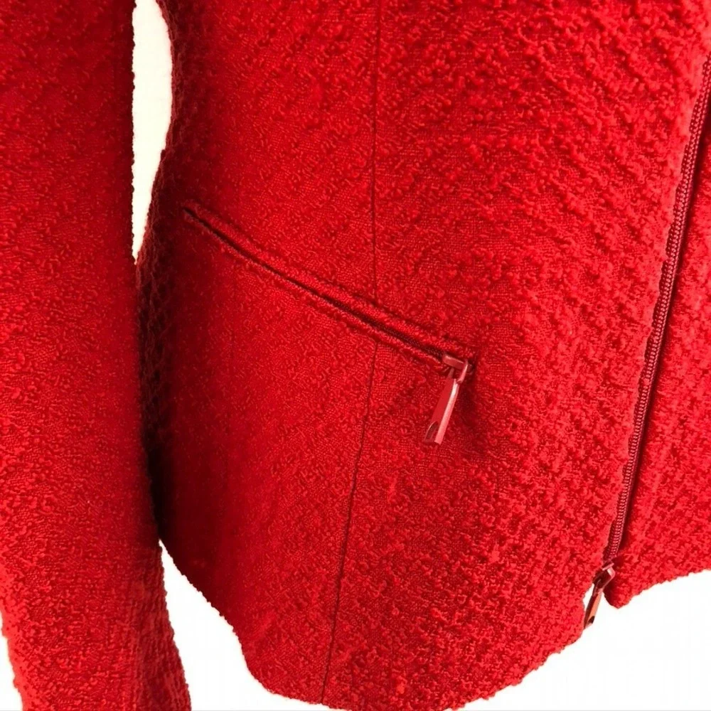 Lafayette 148 Wool Blazer Jacket Womens 8 Red Jacquard Full Zip‎ Career Teacher